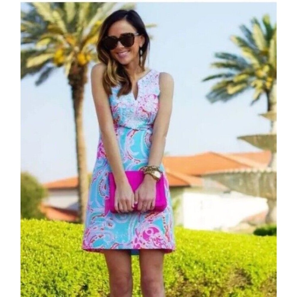 Lilly Pulitzer Gabby Shift Dress Blue Jellies be Jammin Womens 0 XS